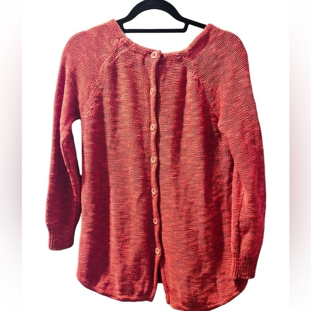 Sparrow Anthropologie Linen Button Back Burnt Orange Tunic Sweater Size Small